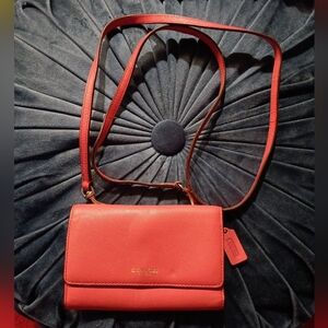 Coach Foldover Crossbody Clutch Bag Wallet Pink/Gold Nice!